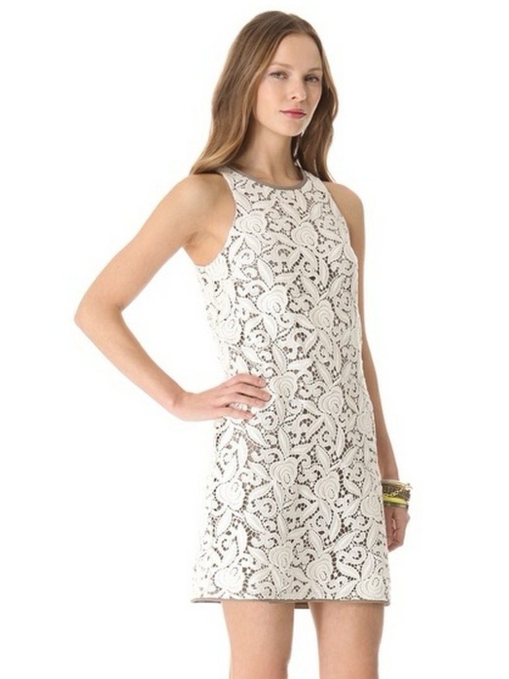 Vintage Juicy Couture ivory floral lace shift mini dress size 4